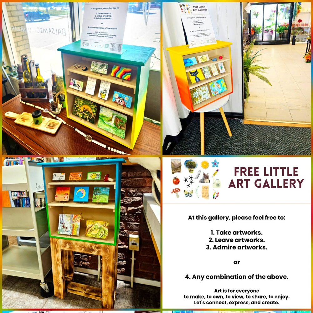 Free Little Art Gallery display boxes filled with small artworks around North Bay