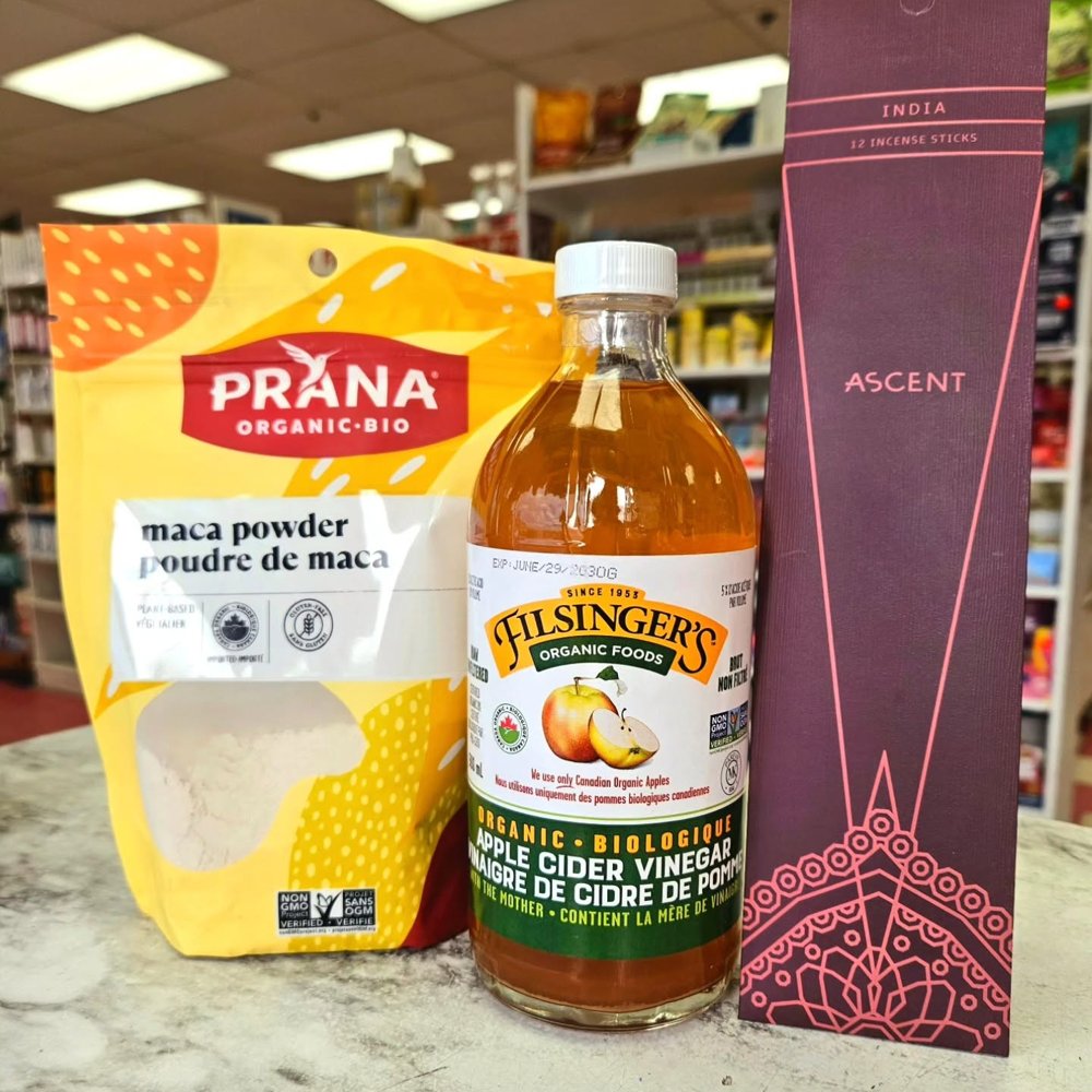Maca powder, apple cider vinegar and incense in the October wellness bundle