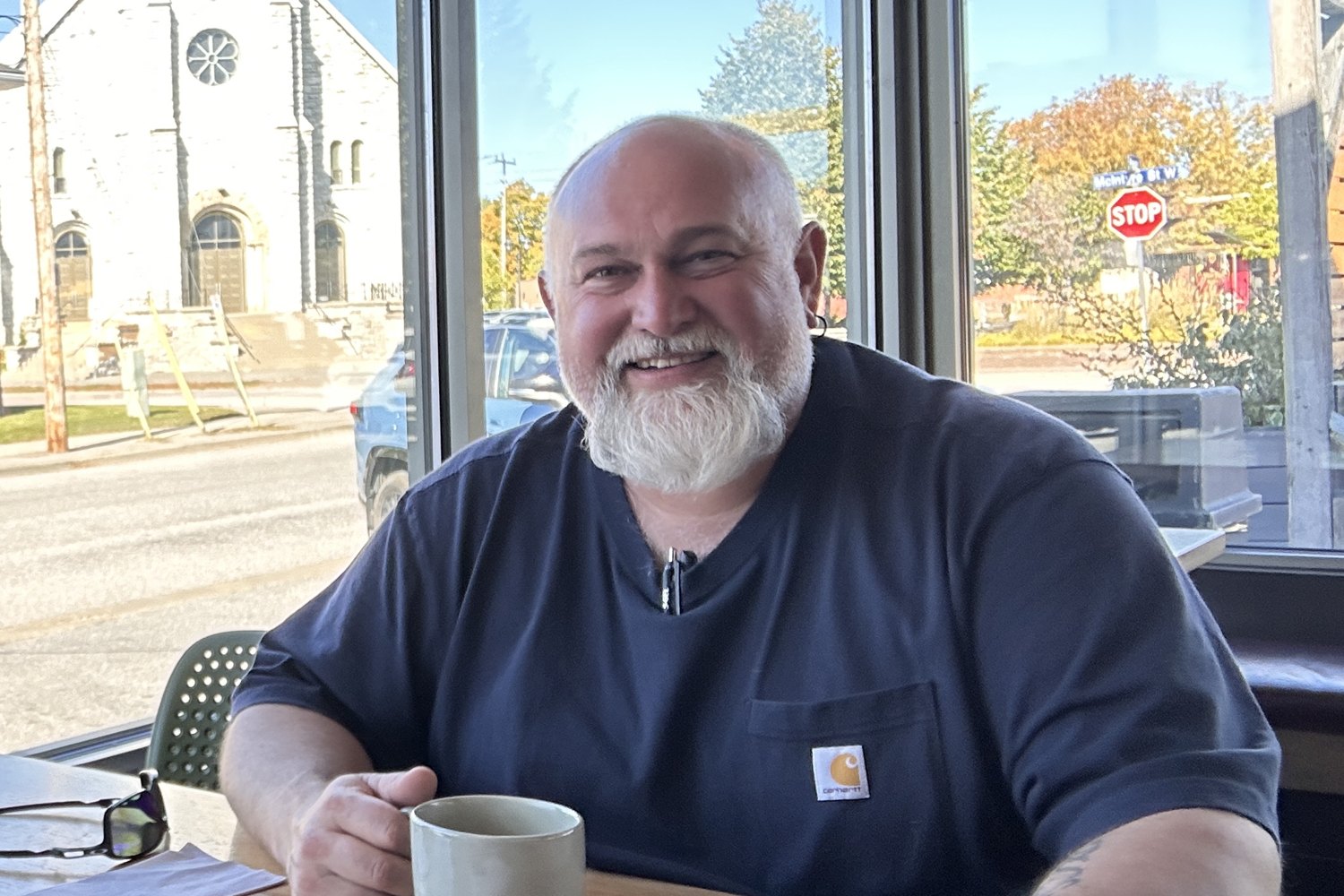 Kevin Turenne of Blue Sky Electrical & Construction over coffee at Gd2Go in North Bay