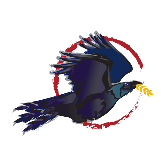 The Bright Raven logo, a raven carrying wheat