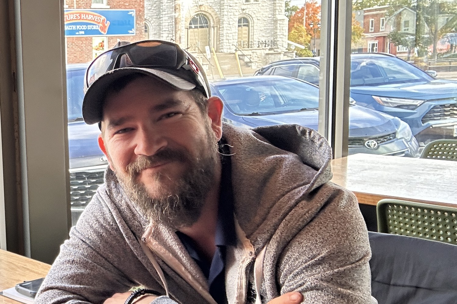 Adam Harwood of Harwood Plumbing & Heating over coffee at Gd2Go in North Bay
