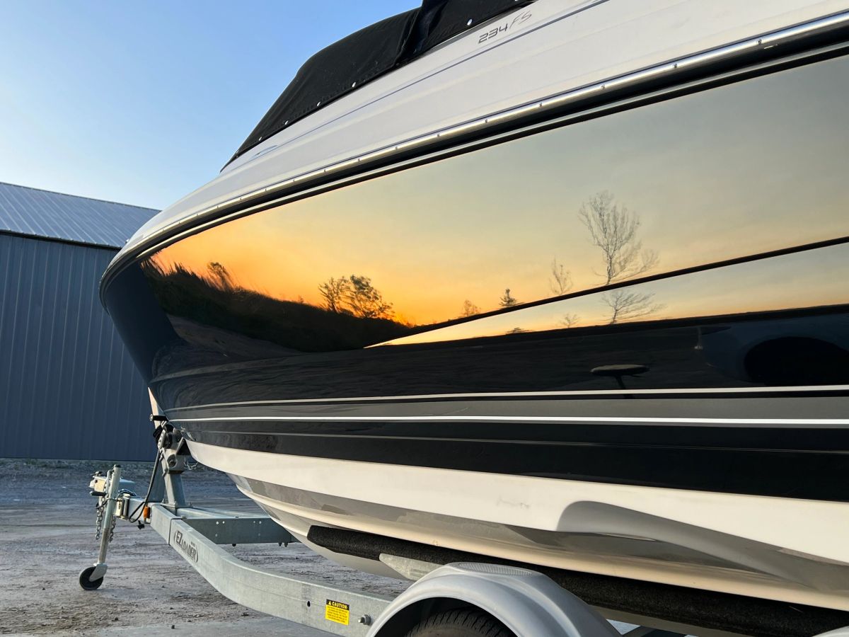 A boat hull polished to a mirror finish by Northern Detail & Polish